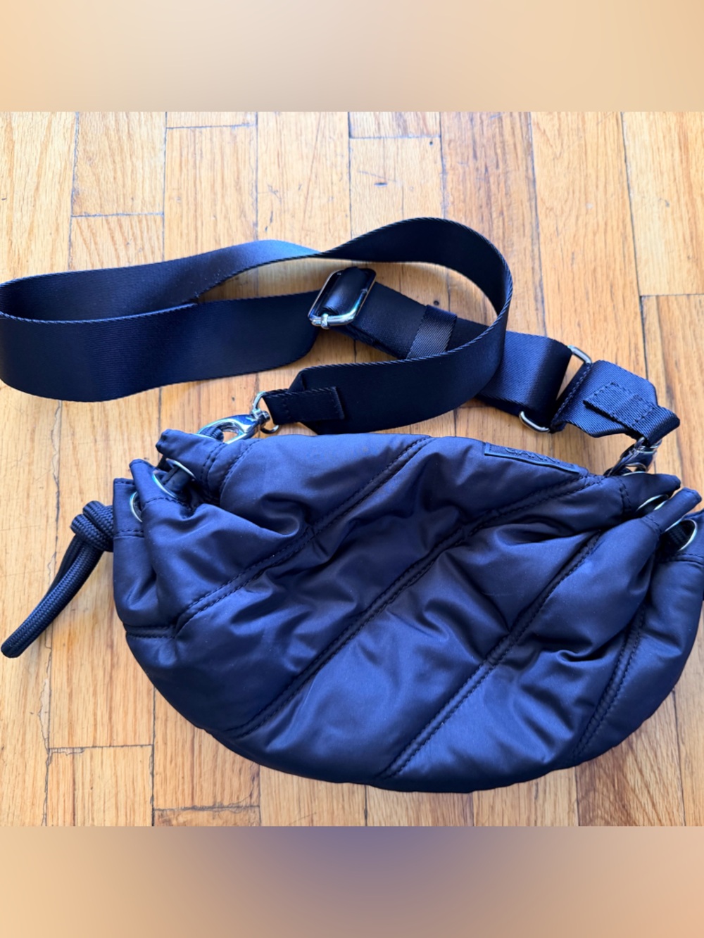 GANNI Quilted Nylon Crossbody Bag in black